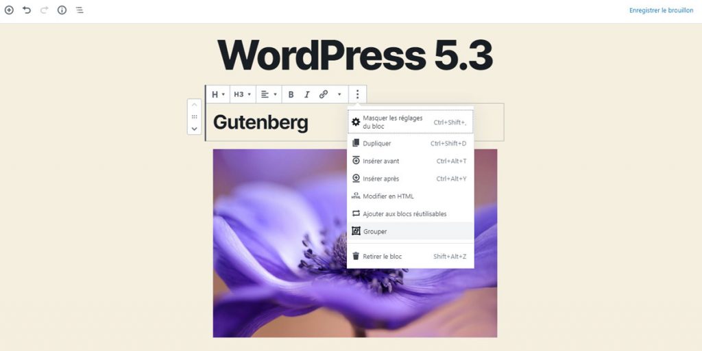 Gutenberg - WordPress 5.3 - Blocs groupes